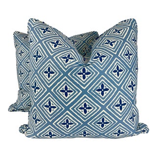 Quadrille China Seas "Fiorentina Two Color" in French Blue New Navy 22" Pillows-A Pair For Sale