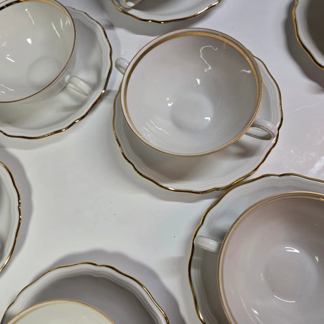 Gold Rimmed Cream Soup Cup and Saucer Set- Set of Sixteen For Sale - Image 12 of 12