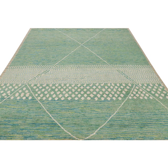 2010s Rug & Kilim’s Moroccan Rug in Blue, Green and Beige Geometric Patterns For Sale - Image 5 of 6