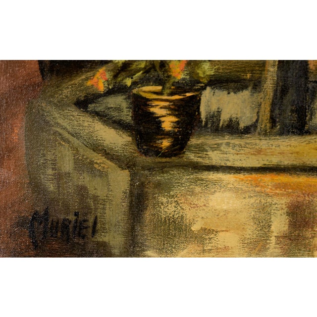 American Courtyard With Fountain - Interior Landscape in Oil on Canvas by Muriel Kittock For Sale - Image 3 of 7