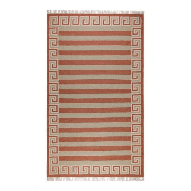 Part & Parcel Goods Wool Stripe Rug, 5' x 8', Celadon, Topaz and Eggshell For Sale