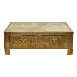 Vintage Brass Clad Sarreid LTD Coffee Table Trunk For Sale