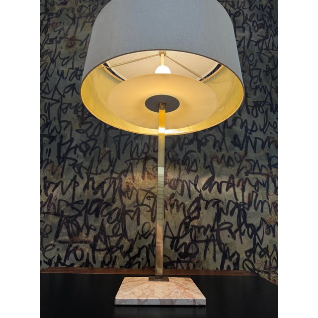 Mid-Century Modern 1950s Polished Brass & Marble Table Lamp Attributed to Gerald Thurston for Lightolier For Sale - Image 3 of 12