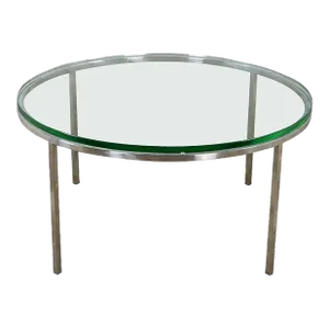 Mid to Late 20th Century MCM to Modern Chrome & Round Glass Top Coffee or Large End Table