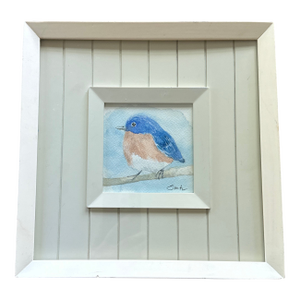 Signed Original Framed Watercolor of Bluebird – Framed Nature Art by Nancy Smith