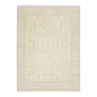 Modern Oushak Style Hand-Knotted Wool Area Rug – Pale Ivory & Soft Sage 9x12 For Sale