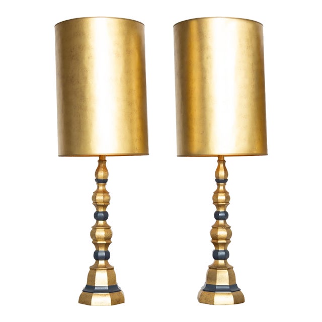 Large Candlestick Buffet Lamps, a Pair For Sale
