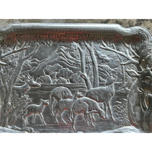 Rustic Vintage Stag Woodland Cast Aluminum Serving Tray For Sale - Image 3 of 10