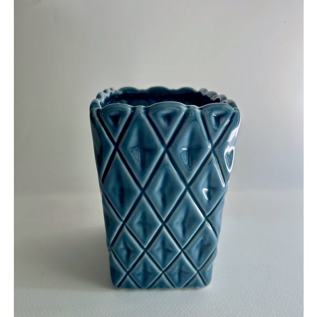 Mid Century Modern Cornflower Blue Ceramic Planter For Sale - Image 11 of 17