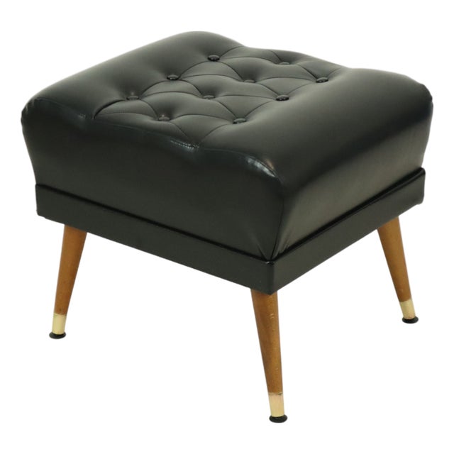 Vintage Black Ottoman with Conical Legs, 1960s For Sale