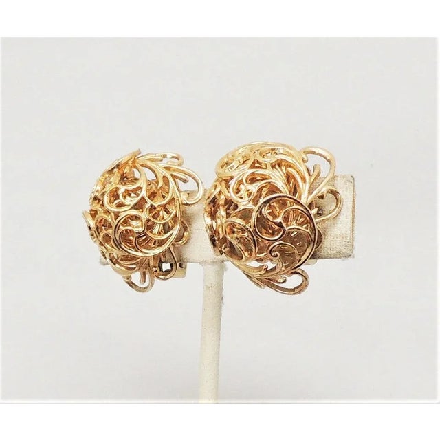 Metal 1966 Vintage Signed Napier "Golden Fern" Clip Earrings- 2 Pieces For Sale - Image 7 of 10