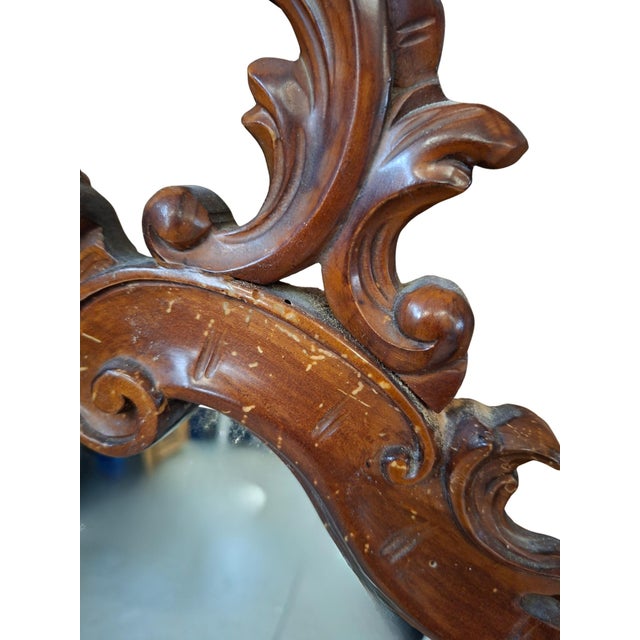 Rococo Antique Mirror in Walnut, 1870 For Sale - Image 3 of 11