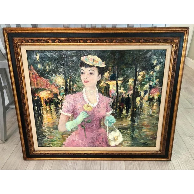 Impasto Impressionist Oil on Canvas of Woman with Rose attributed to Dietz Edzard. Incredible piece of fine art history. A...