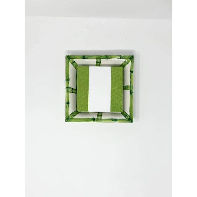 Transitional Hand Painted Bamboo Catchall Tray | Green, Made in Italy For Sale - Image 3 of 6