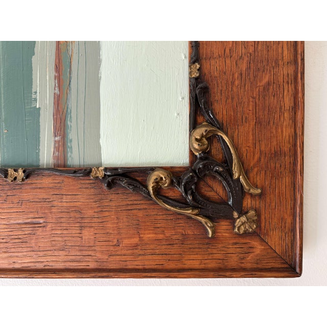 Green “Cabin Fern" Green Abstract Art in Antique Frame, Transitional Living Room Art by JTS For Sale - Image 8 of 11