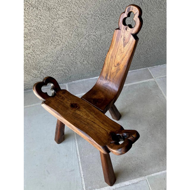 Mid 20th-Century European Arts & Crafts-Inspired Three-Legged Hardwood Birthing Chair For Sale - Image 9 of 15