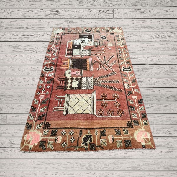 Antique Khotan Rug 4’6” X 7’10”| Stylized Vase & Flower Design For Sale - Image 4 of 4