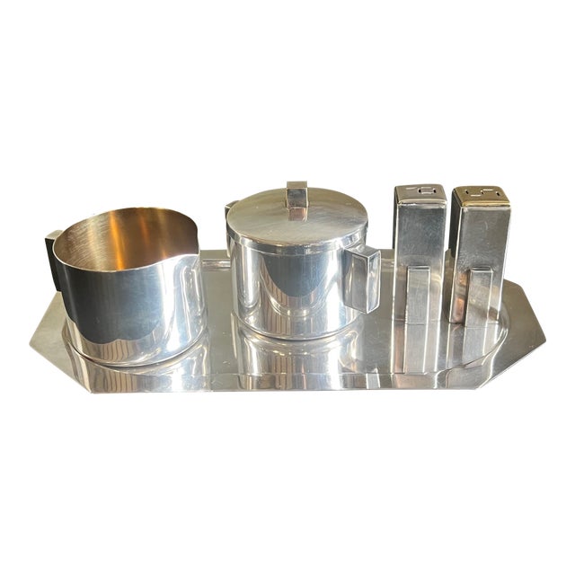 Merle D, Faber Quadruple Silver Plated Art Deco Skyscraper Design Five Piece Set For Sale