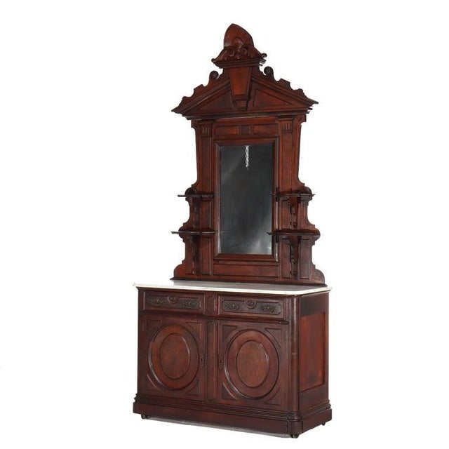 Antique Brooks Renaissance Revival Carved Walnut, Burl & Marble Sideboard C1890 For Sale - Image 9 of 18