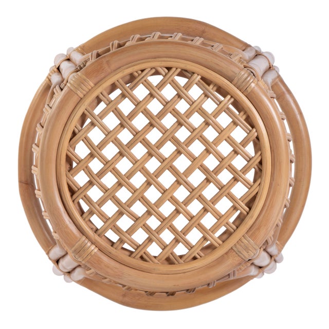 Antigua 30.5 in. Seat Height Round Rattan Bar Stool with Footrest, Natural Rattan For Sale In Chicago - Image 6 of 7
