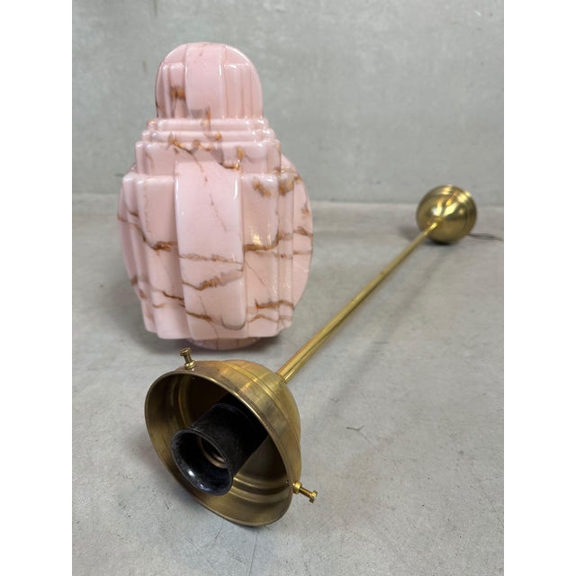 Art Deco Hanging Light in Marbled Rose Opaline, 1930s For Sale - Image 9 of 11