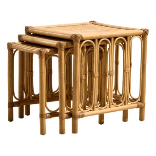 Bamboo and Rattan Nesting Tables, 1970s, Set of 3 For Sale