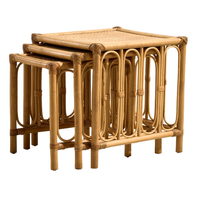 Bamboo and Rattan Nesting Tables, 1970s, Set of 3 For Sale