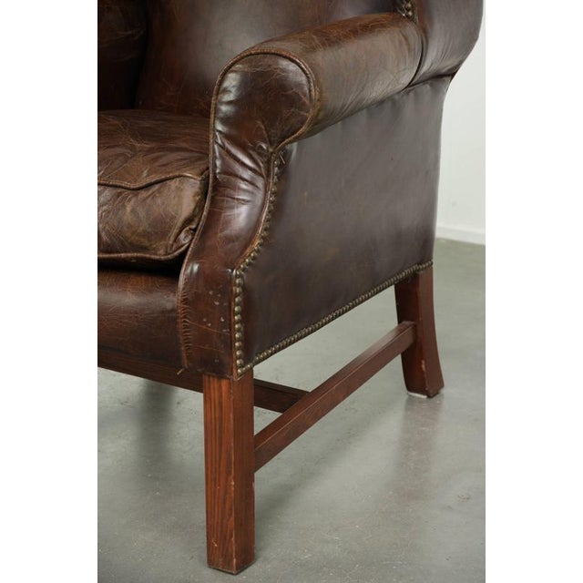 Vintage Cowhide Wing Armchair For Sale - Image 10 of 12