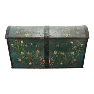 Swedish 19th Century Painted Pine Marriage Trunk