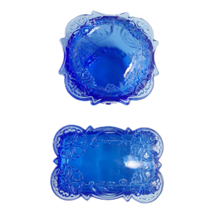 Vintage Cobalt Blue Glass Vanity Set Trinket Box Jewelry Box With Lids - Set of 2
