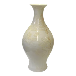Small Chinese Off White Porcelain Dimensional Flower Bird Pattern Vase