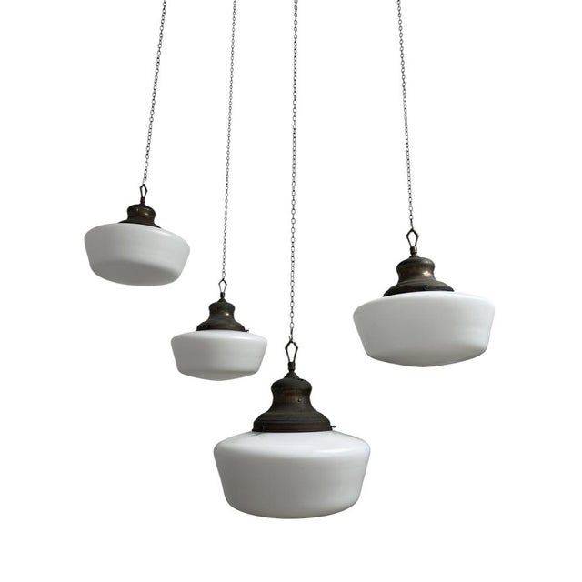 - A monumental set of extra large satin opaline ceiling pendants with original galleries, England circa 1910. - Sourced...