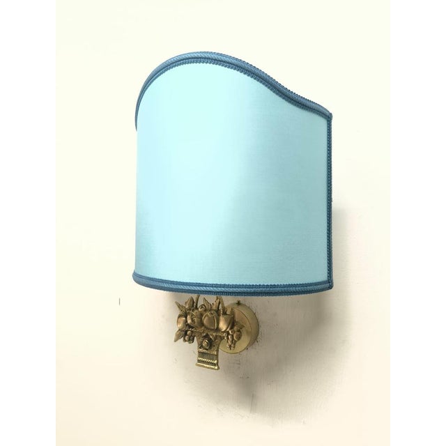 Fabric Fan Sconce with Cast Fruit Decoration, 1950s For Sale - Image 4 of 7
