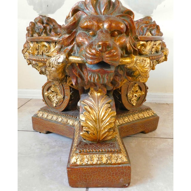 Vintage Gold Ornate Sculptural Lion Head Round Glass Top Coffee Table For Sale - Image 9 of 14