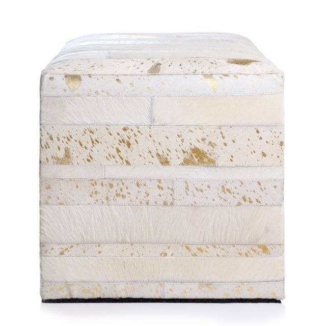 Handmade Tricolor Cowhide Pouf - 18x18x18 in Genuine Leather Square Ottoman For Sale - Image 9 of 11