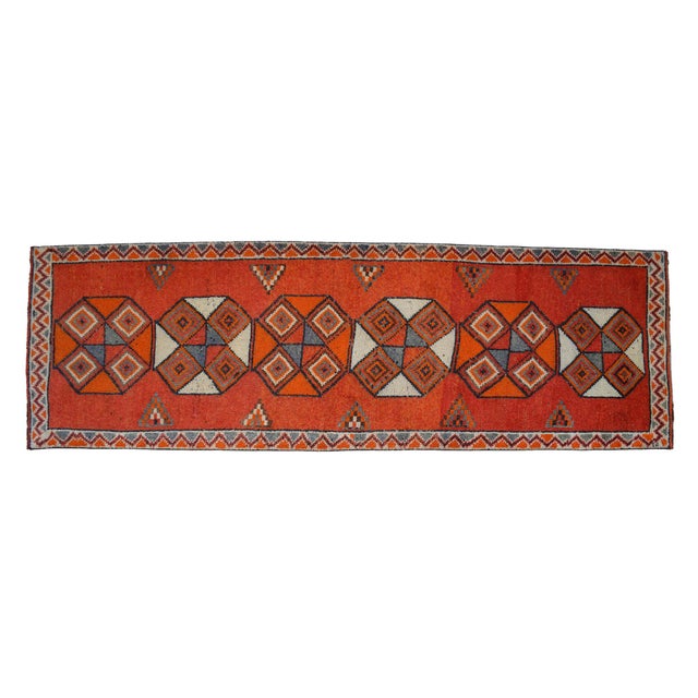 Hand-Knotted Tribal Geometric Design Turkish Runner Rug . Hallway Rug Kitchen Decor - 3′3″ X 10′4″ For Sale - Image 4 of 15
