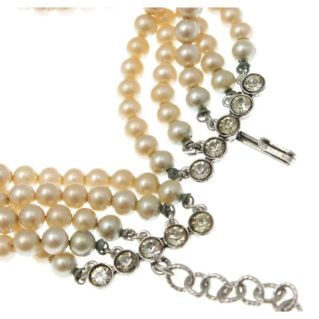 Mid 20th Century Kenneth Lane Pearl and Rhinestone Necklace For Sale - Image 5 of 5