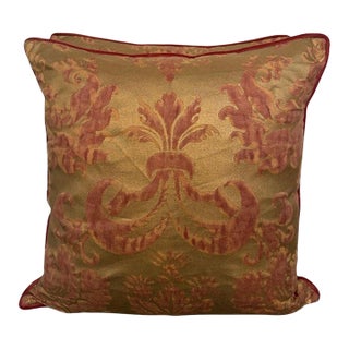 Custom Mariano Fortuny Pillows in Antique Gold & Coral Damask For Sale