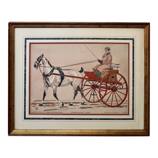 Antique Equestrian Chromolithograph, Edward Penfield Exercising Cart Circa 1900, Framed For Sale