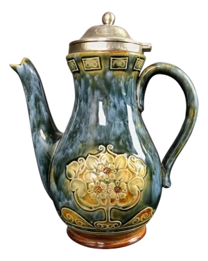 19th Century Sterling Silver Mounted Royal Doulton Blue Glazed Pitcher