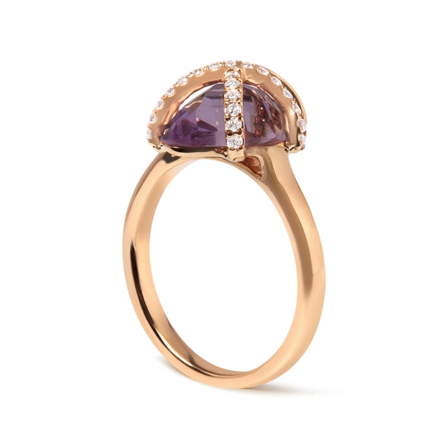 Contemporary 14K Rose Gold 1/5 Cttw Diamond Wrapped 15x15 MM Purple Amethyst Cocktail Ring For Sale - Image 3 of 6