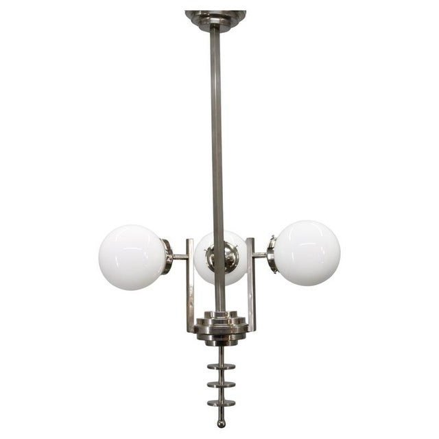Czechoslovak Art Deco Nickel Chandelier with Opaline Glass Globes, 1930s For Sale - Image 12 of 12