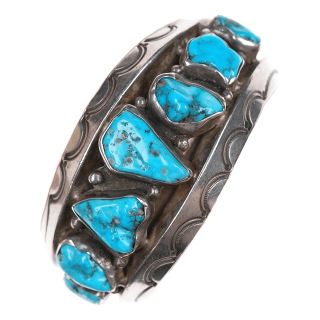 6.25" Mark Chee (1914-1981) Navajo silver cuff bracelet with turquoise For Sale