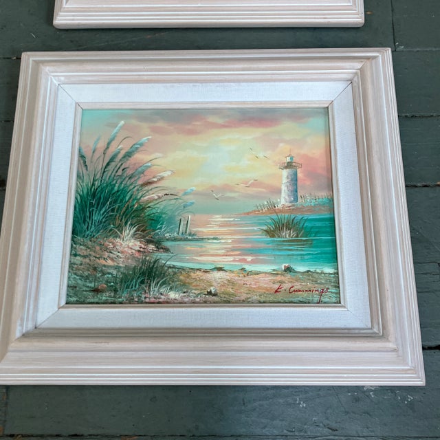 2 original 8 x 10 paintings and n stretched canvas both signed bottom right by different artists Overall size with wood...