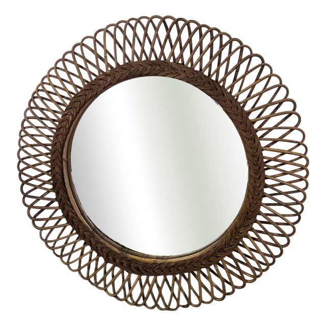 Round Wicker Mirror by Franco Albini, 1960s For Sale
