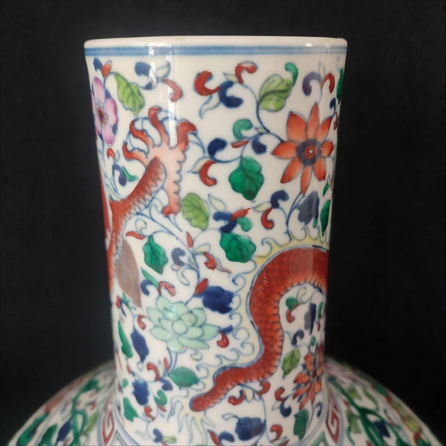 Chinese Ceramic Vase,Qianlong Marked Blue and White Porcelain Tianqiu Vase Hand Painted Dragon Pattern For Sale - Image 12 of 13
