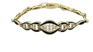 Diamond & Enamel 14k Yellow Gold Link Bracelet