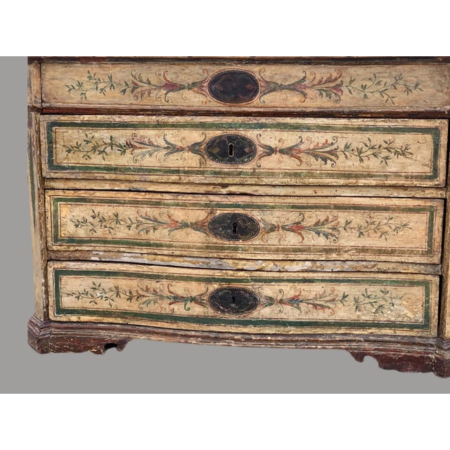 As good as you can get on this lovely Italian 18c Neoclassical noticed painted desk. Original paint with a lovely interior.