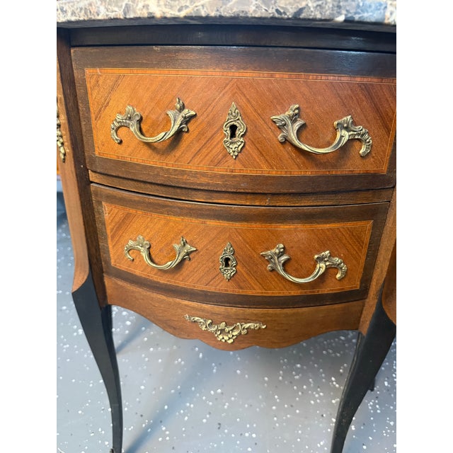 Early 20th Century French Louis XVI Grey Marble Top Demilune Chest For Sale - Image 9 of 11