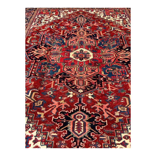 Large Hand Knotted Antique Persian Heriz Rug For Sale